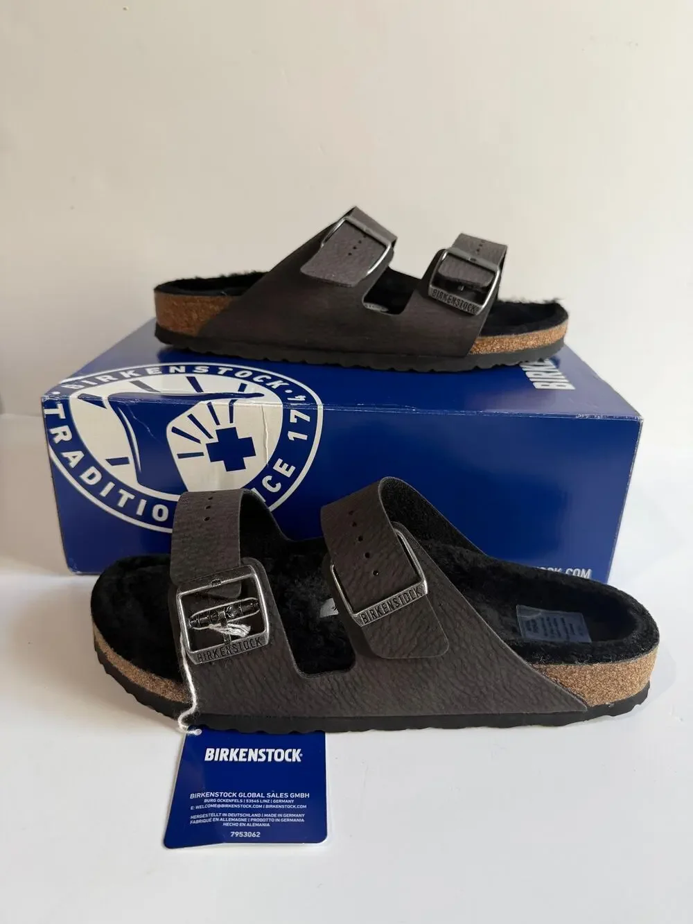 Birkenstock Arizona BS Shearling Lined Slides Desert Dust BLACK Sz EU 41 NARROW